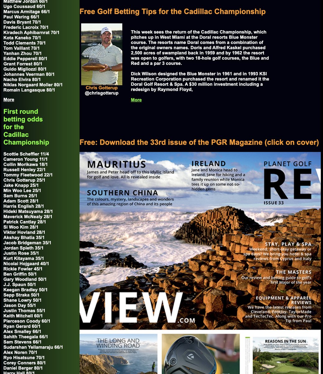 planetgolfrview's tweet image. Review &amp;amp; #Free #Betting #Tips for #CadillacChampionship #Miami #Florida follow links + sign up to claim your free #bettingtips #golfbettingtips #golf #golfchat #pgatour #europeantour #DPWorldTour #austaliasiatour #sunshinetour planetgolfreview.com/Golf-Betting-G…