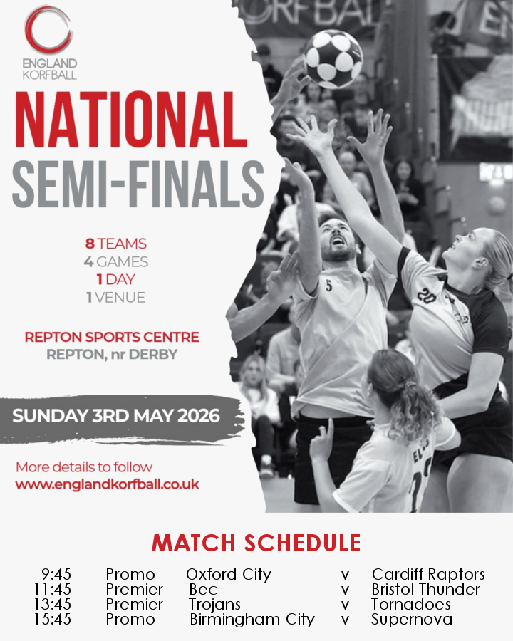 korfball's tweet photo. Exciting weekend ahead in England! 🏴󠁧󠁢󠁥󠁮󠁧󠁿 The National Semi-Finals are taking place at Repton Sports Centre this Sunday 3rd May 2026.

The Grand Finals, with the Promo Playoff Final, Premier Bronze medal, and Premier Final, will be played at K2 Crawley on Sunday 17th May.

Which clubs will qualify for next season's IKF Korfball Champions League? Good luck to all teams and success! ⚡️ #KCL

📰 More info, updates & tickets: @EnglandKorfball 

#korfball #TheMixedGenderSport #korfbal #corfebol #korfbol #corfbol #КОРФБОЛ #合球 #コーフボール #England