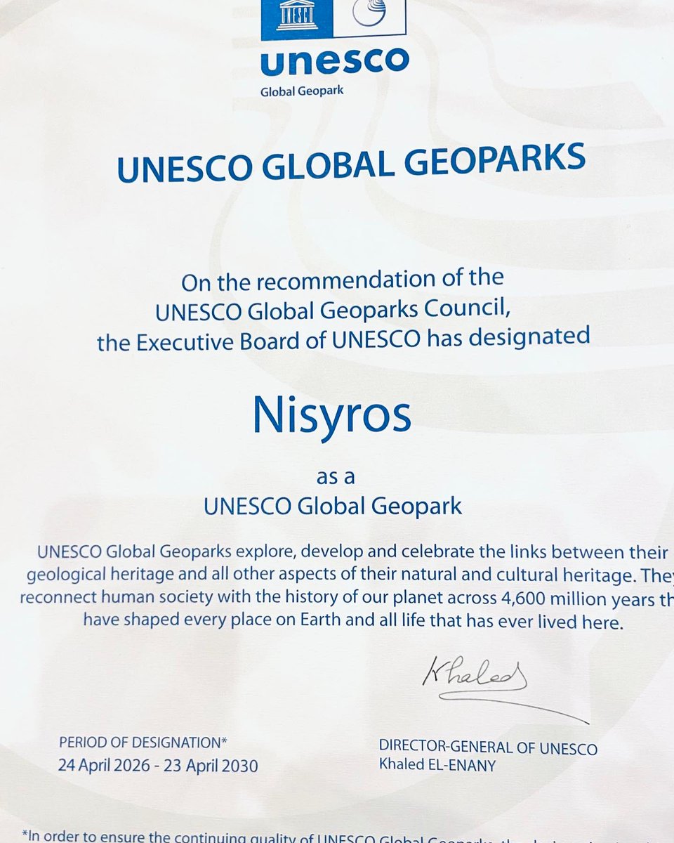 greeceinunesco's tweet image. With the successful inclusion of #GeoparkNisyros in UNESCO Global Geoparks, Greece adds its tenth Geopark to this prestigious category, which highlights areas of exceptional natural beauty and unique geological features.

Official award ceremony at #UNESCO headquarters in Paris