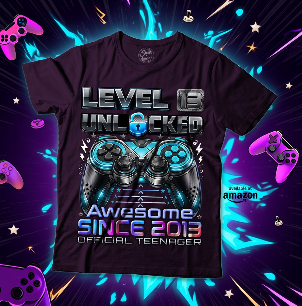 shopwise_usa's tweet photo. "13th Birthday" - "Official Teenager" "Level 13 Unlocked" Gaming T-Shirt 👕 💖 🎮

👉 Available now at Amazon: https://t.co/Veb68akVRv

#trendydesigns #amazon #funny #Tshirts #gift #gaming #clothing #birthday #gamer #13th #shopping #style #tshirtslovers #tshirtdesign #funnytshirt https://t.co/e0eSHgr9JF