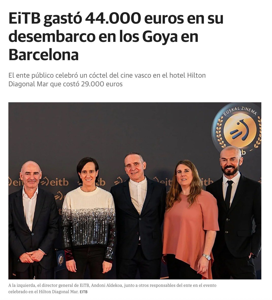 zappingzalea's tweet photo. Hauxe da gure “Euskal” telebista: ETB3 itxita, ETB1 abandonatuta, euskarazko fikzioa eta aktore zein teknikarien lanak desagertuta, euskarazko bikoizketa hilzorian…

Baina EiTB-ko arduradunek alfonbra gorrian argazkitxoak ateratzeko eta festa pribatuak egiteko, dirua soberan 🥲 https://t.co/PPZQZOcegb