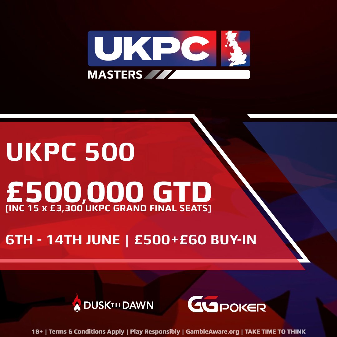 The UKPC Masters returns in June! The opening featured event is the £500,000 GTD, £560 buy-in, UKPC 500!

Check out the featured event schedule here > dtdclub.uk/l/ukpc-masters…

18+ | Play Responsibly | GambleAware.org