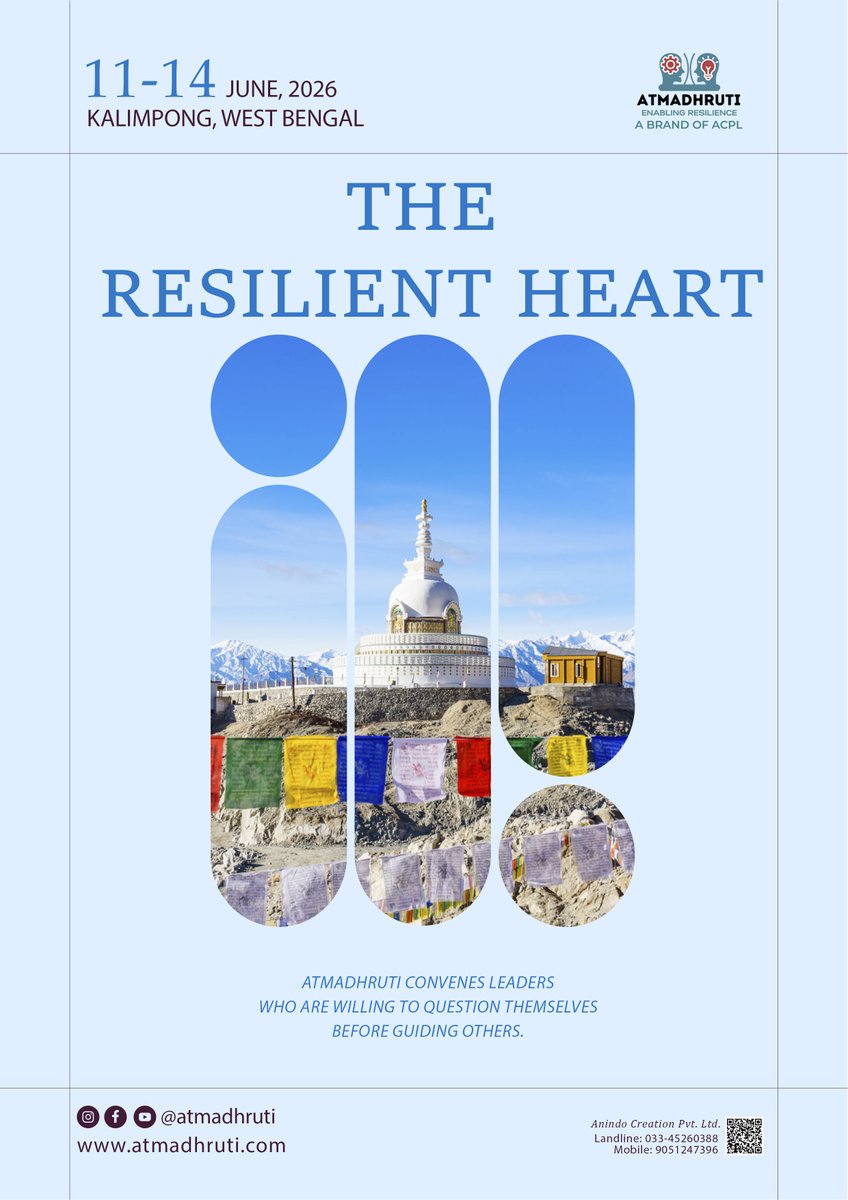 atmadhruti22807's tweet image. True leadership starts from within. Join us in Kalimpong for "The Resilient Heart"—a transformative retreat for leaders ready to look inward before leading others. 🏔️✨

🗓️ June 11-14, 2026 📍 Kalimpong, WB
Book your spot here: atmadhruti.com/event/EuXMTL3H…