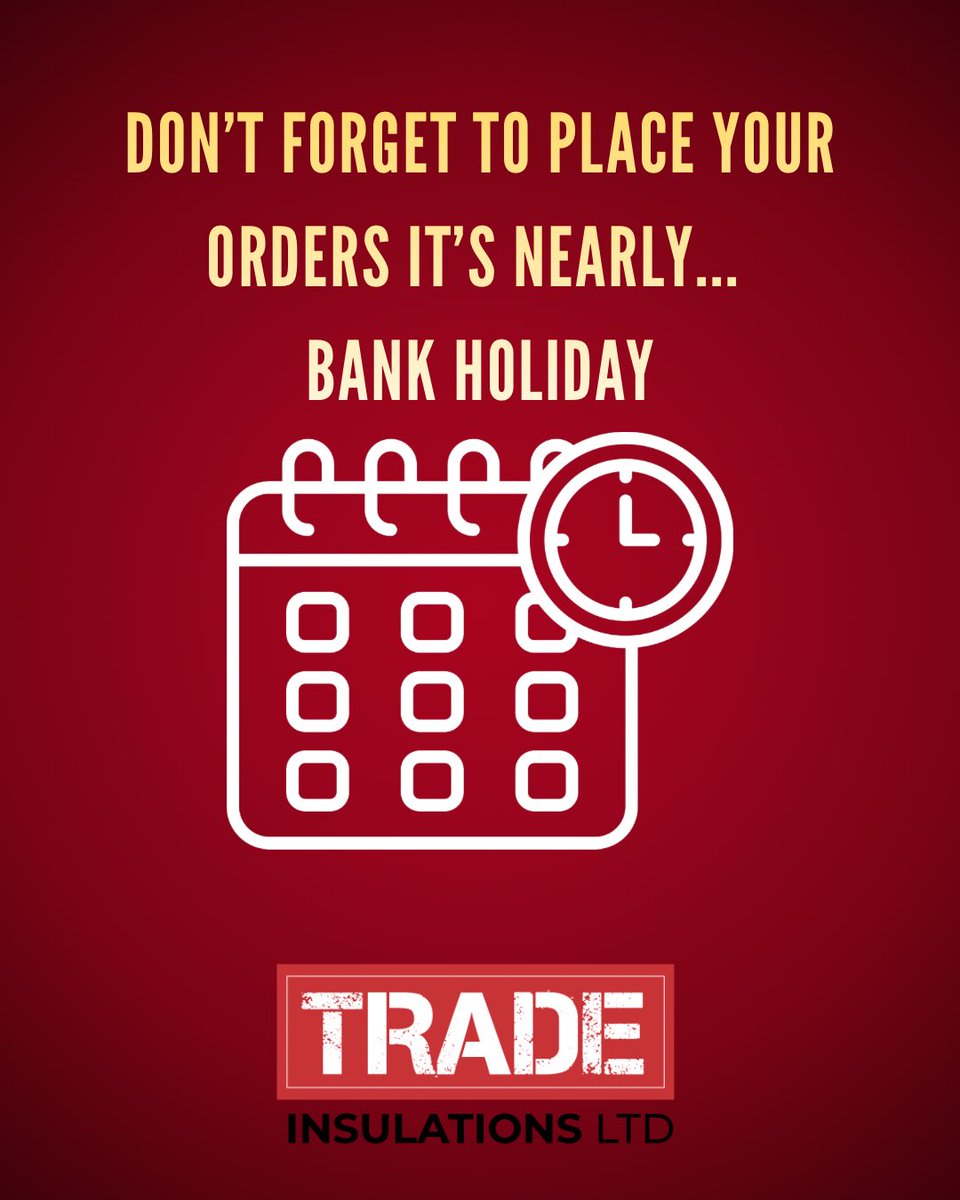 InsulationsLtd's tweet image. Bank Holiday incoming… have you sorted your insulation orders yet? ⏰

Get ahead of the rush and place your orders now to secure stock and delivery availability before the long weekend.

Reliable supply, competitive prices, no stress 👏

#TradeInsulations #BankHoliday #OrderNow