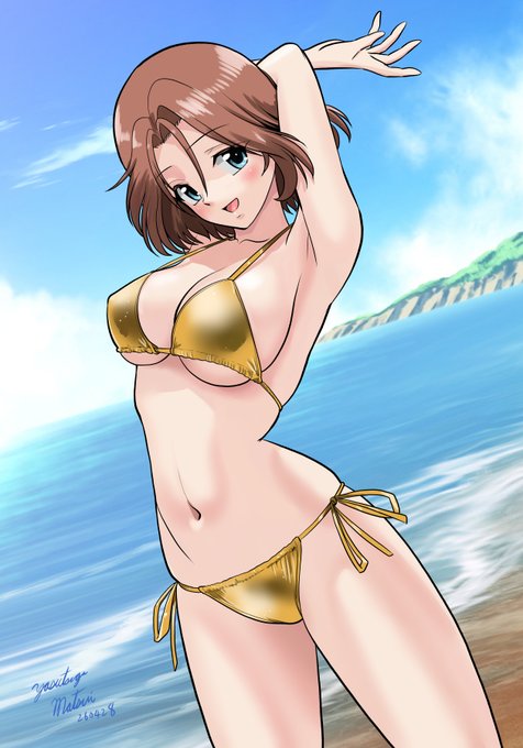 #ガルパン版深夜のお絵描き60分一本勝負 #ガルパン版深夜のお絵描き60分一本勝負_20260428 アズミさん、もうGWということでゴールドビキニ! フライング失礼します。