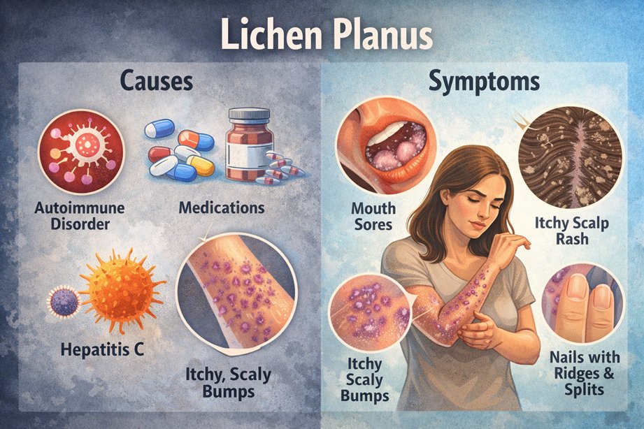 VivaHealthyLife's tweet image. Lichen Planus: Causes, Symptoms, and Holistic Treatments  

Lichen planus is an inflammatory condition causing itchy, purple bumps on the skin and lacy white patches in the mouth. Read more: philahomeopathy.com/lichen-planus/ #lichenplanus #lp #skincare #skindiseases #SkinDiseasesTreatment