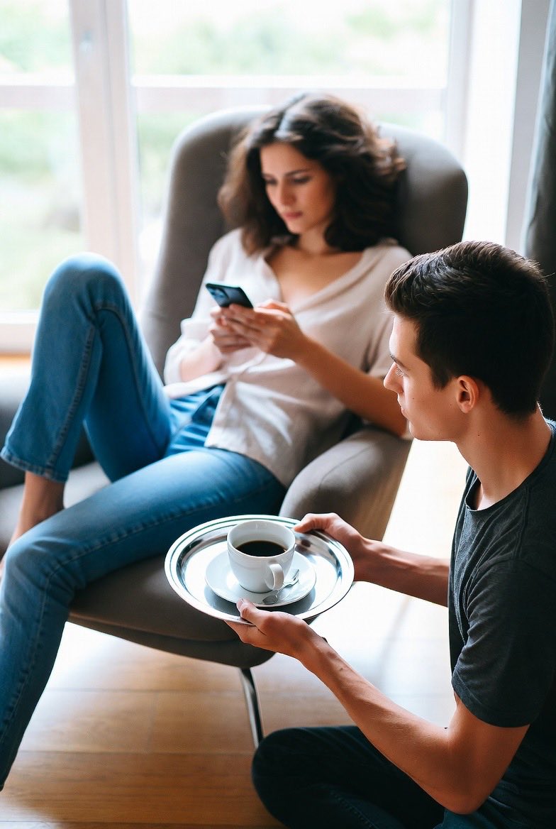 PsetoodMie's tweet photo. While Mistress is busy with more important matters, I am on my knees holding a tray with coffee. https://t.co/KDraqmmCPc
