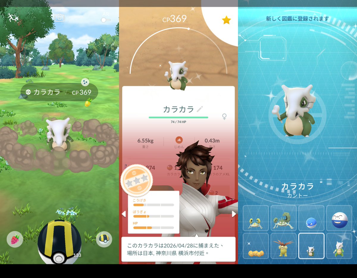 PikachuYokohama's tweet image. Today's shiny.
I'm happy about this new encounter.

久々のイロチは新しい出会いでした。幸せ～。

#PokemonGo #shiny #Cubone #Aron #PokemonGOfriend #ポケモンGO #カラカラ #ココドラ #今日の色違い