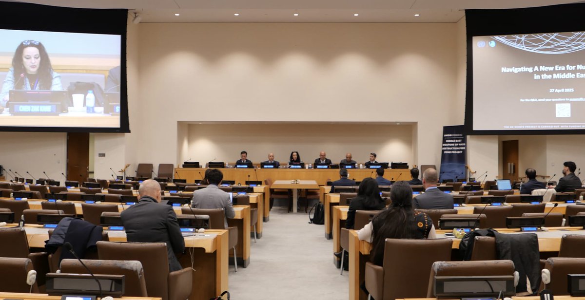 Amb_Klement_EU's tweet photo. Many thanks to @UNIDIR for a vital discussion on nuclear energy trends in the Middle East—especially amid evolving security &amp; tech shifts. Grateful to the panellists for their sharp insights! #EU’s firm support for the #NPT &amp; a #WMDFreeZone in the region
#NPTRevCon https://t.co/pIFo0iEgdj