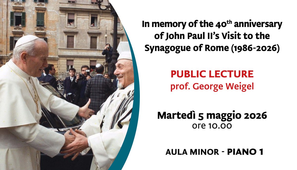 UniSantaCroce's tweet photo. La nostra Università celebra il 40° anniversario della storica visita di #GiovanniPaoloII alla #Sinagoga di #Roma https://t.co/8nUh4UjlWT