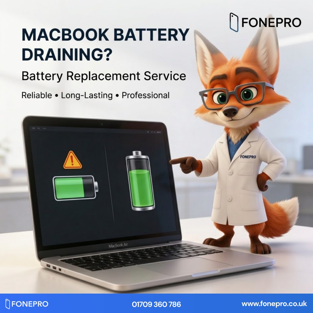 Fonepro_'s tweet image. Is your MacBook battery draining too fast? Get it replaced with a reliable, long-lasting solution and enjoy smooth performance again.

📍 5 Effingham St, Rotherham
📞 01709 360 786
🌐 fonepro.co.uk

#macbookrepair #batteryreplacement #laptoprepair #mobilerepair #fonepro