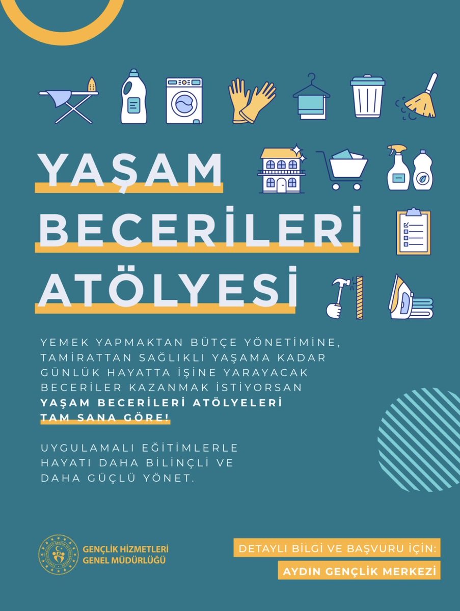 GSB_AydinGM's tweet photo. Yeni açılacak olan Yaşam Becerileri Atölyemize 15-29 yaş aralığındaki tüm gençlerimizi bekleriz. 

Son Başvuru tarihi 30 Nisan 2026 https://t.co/aFwXk7wOTe