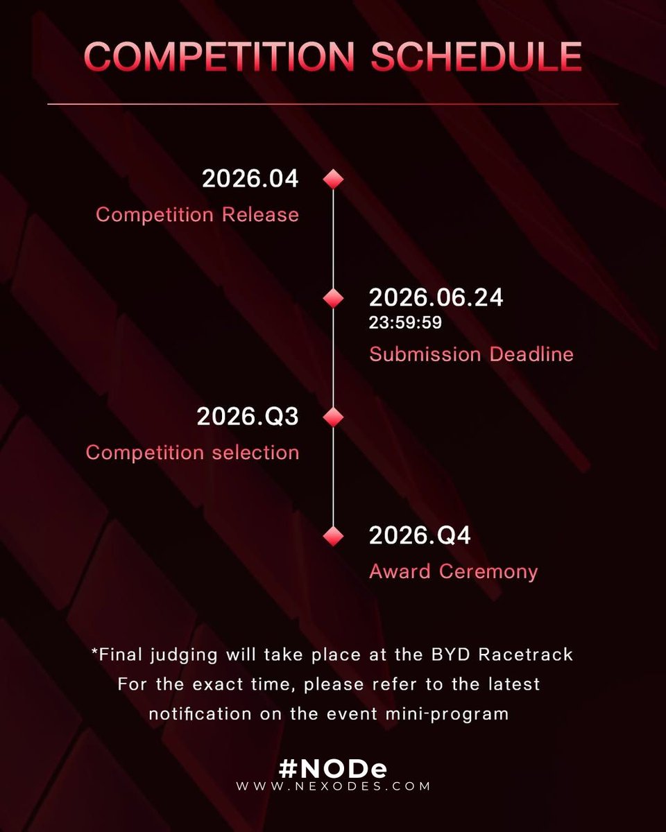 nexodes's tweet image. 🌍 BYD Design Award 2026 – Entries Open! 🚗✨
Theme: Omni-Renewal | Future Mobility Emotional Design. Join us in redefining mobility through emotion and connection. Details: nexodes.com
#BYDDesignAward #FutureMobility #DesignCompetition