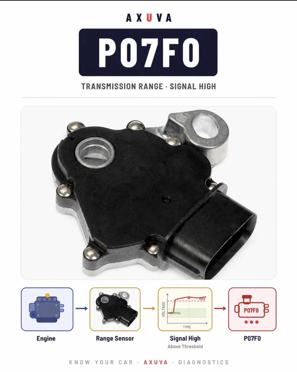 AxuvaAutoscan's tweet image. Your transmission is reading a signal that’s too high.
P07F0 means the range selector circuit is sending incorrect data — and your gear selection is paying the price.
Electrical first. Not always a bad part.
#P07F0 #Transmission #CheckEngine #CarDiagnostics #Axuva