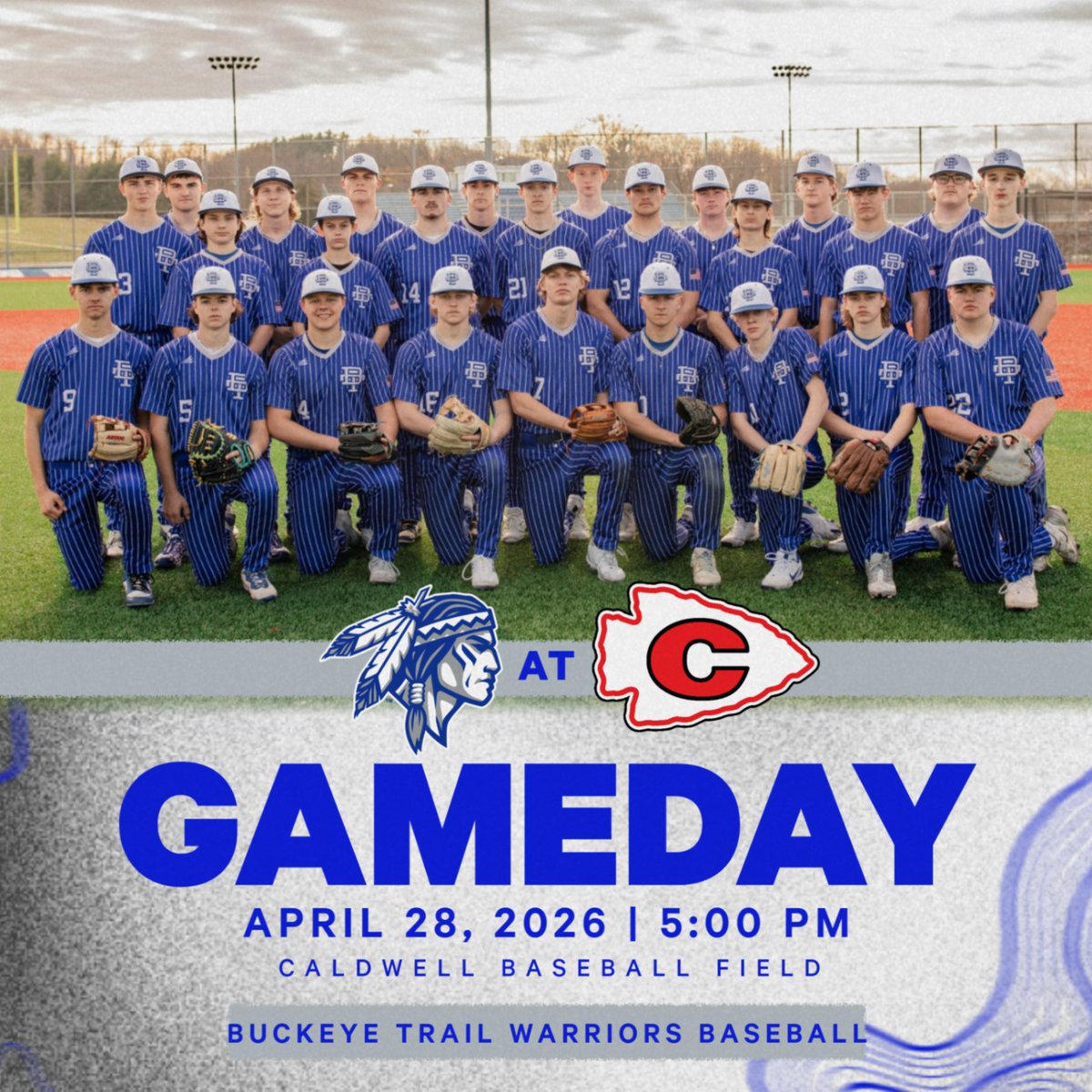 BTHighWarriors's tweet image. The varsity Warriors head to Caldwell tonight to face the Redskins. First pitch is 5pm. Good Luck Warriors!!
#WarriorPride