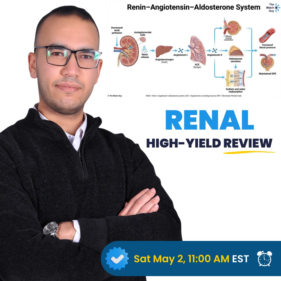 malkeasaad's tweet image. #FREEWEBINAR
📋 High-Yield Renal Review

🎓 USMLE Webinar
👨‍🏫 Speaker: Dr. Mahdi
📅 Date: Saturday, May 2, 2026
🕙 Time: 11:00 AM EST

Master high-yield renal concepts to boost your USMLE performance.
thematchguy.com/usmle-prep-cou…
.
.
.
#USMLEPrep #Renal #MedicalEducation #USMLECourses