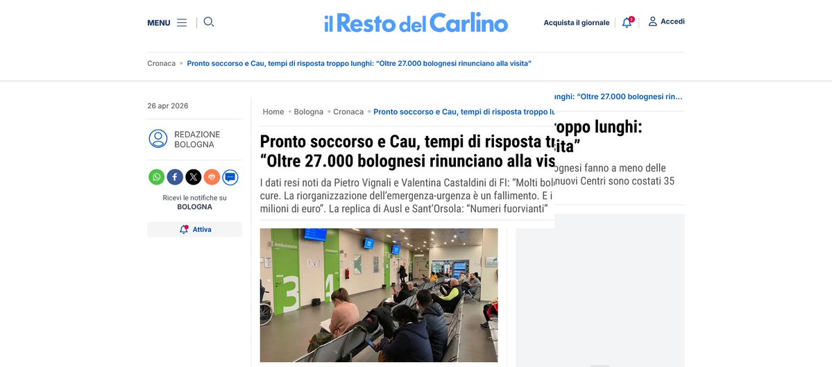 dvaldi1's tweet image. UNA SITUAZIONE CHE I BOLOGNESI CONOSCONO BENE

non sono dati fuorvianti: è davvero così

ma a #Bologna sono in pochi, al vertice della città, ad avere la onestà intelettuale per dirlo

#SSN #ProntoSoccorso #ospedali