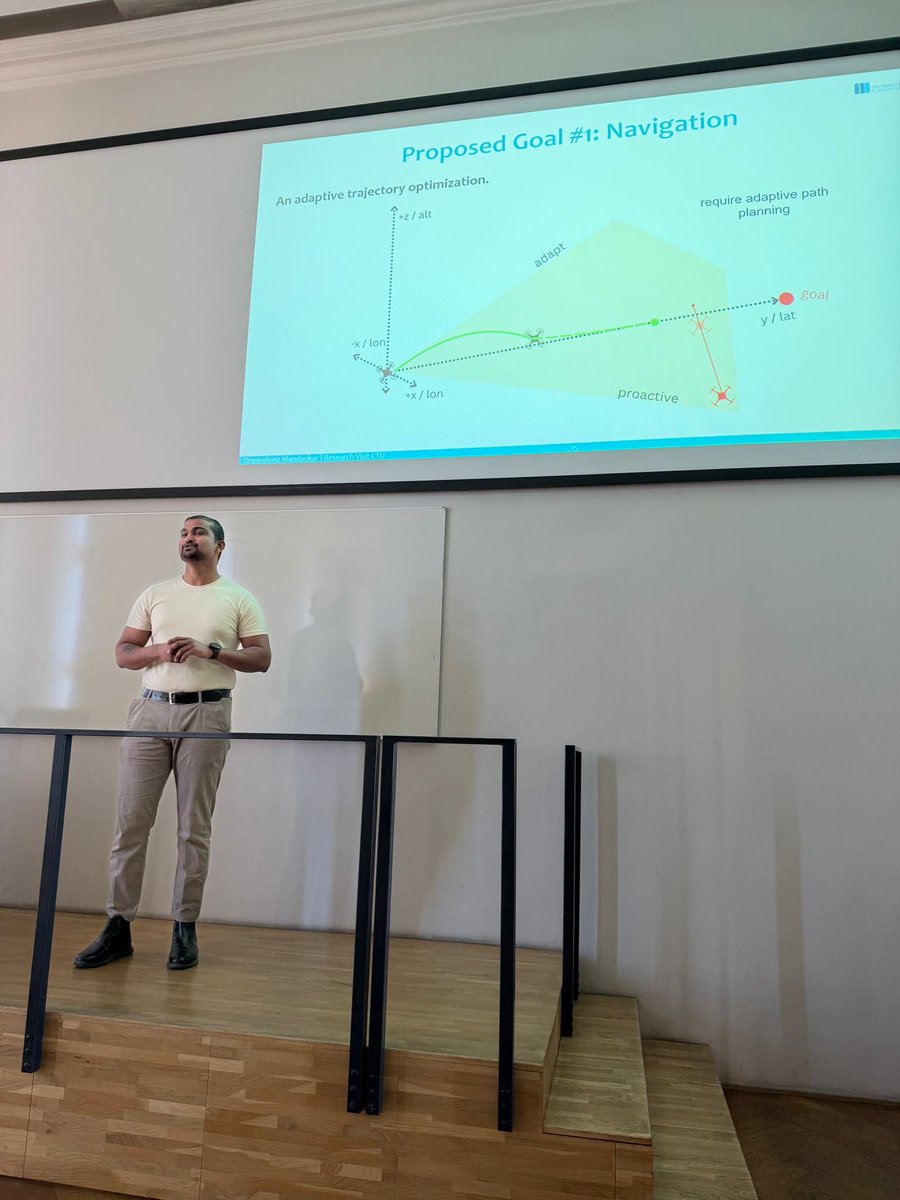 mrs_ctu's tweet image. 🧑‍💻 Last Friday, we welcomed Dnyandeep Mandaokar (University of Klagenfurt), who presented his research on dynamic obstacle avoidance for small UAVs using (CBF)-based trajectory re-planning. 👏 

#Robotics #UAV #CTU #DroneTech #mrsgroupprague
