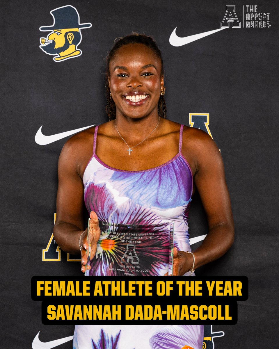 appstatesports's tweet photo. 𝟮𝟬𝟮𝟲 𝗔𝗣𝗣𝗦𝗣𝗬𝘀 | Female Athlete of the Year

Congrats to @AppWTennis' Savannah Dada-Mascoll on taking home the Female Athlete of the Year award at last night’s APPSPY Awards! 

#GoApp #APPSPYS26 https://t.co/AReyQrZZYS