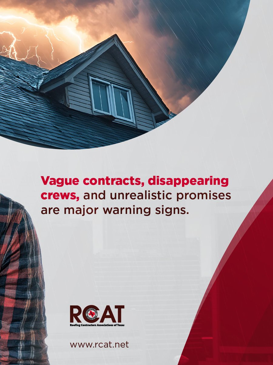 RCAT_tx's tweet image. Storm Season Brings Scammers Too ⚠️

High-pressure sales tactics and “too easy” promises are common after severe weather. 

Take time to verify before committing.

🔗 Protect yourself with RCAT resources: hubs.ly/Q04dFqT30 

#RCAT #RoofingContractors