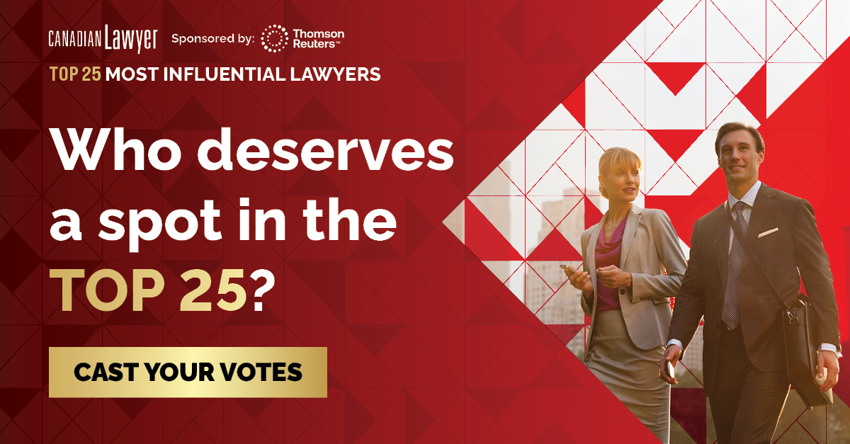 CanLawMag's tweet photo. Vote now for Canadian Lawyer’s Top 25 Most Influential Lawyers 2026!

Cast your vote today and help celebrate the leaders who are transforming the profession.

https://t.co/PdZMe2VzT5

#law #legalleadership #CanadianLawyer #ThomsonReuters https://t.co/Ua0ilds9Pu