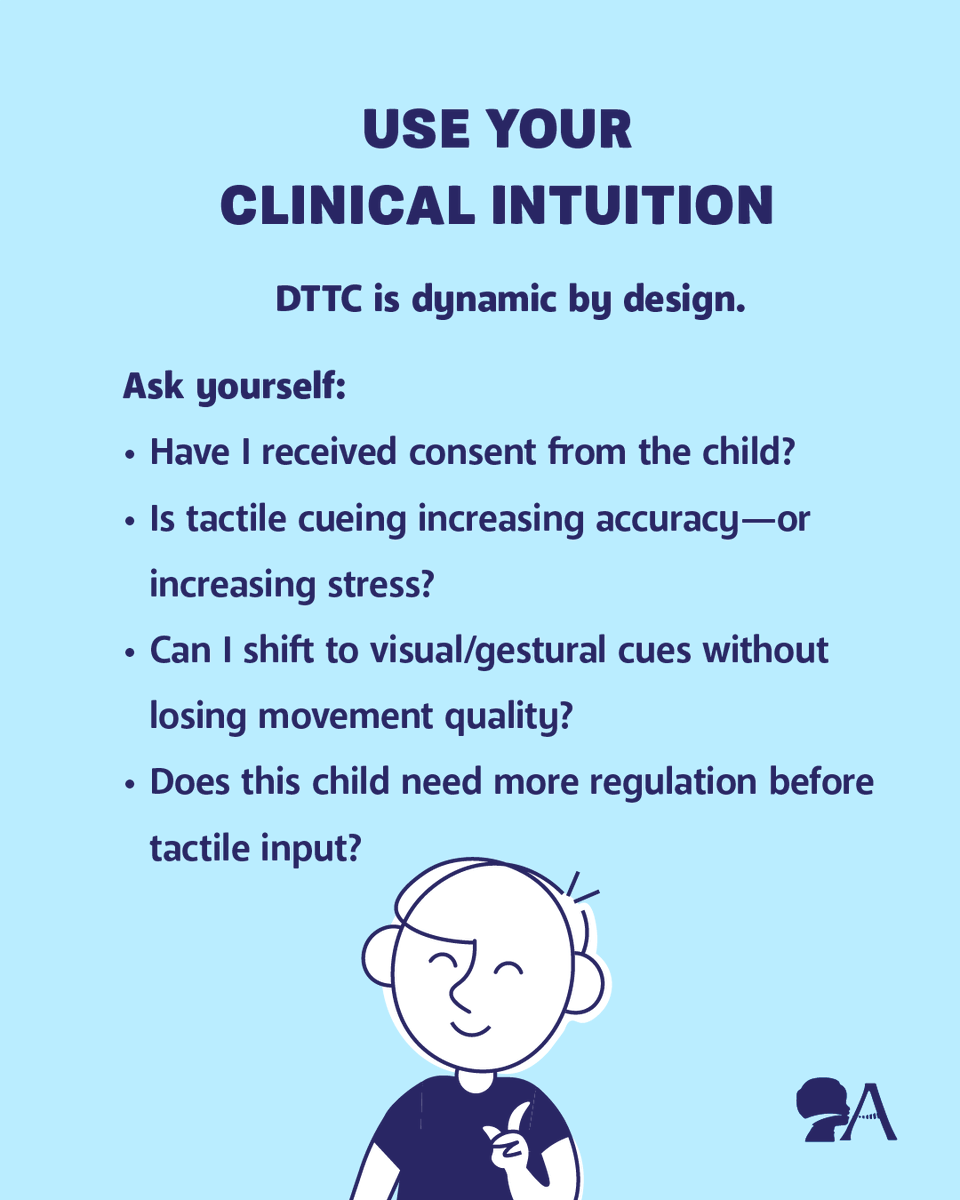 ChildApraxia's tweet photo. Honoring tactile defensiveness doesn’t mean abandoning DTTC. It means using its dynamic framework to adjust cueing, build regulation first, and fade touch when possible while still targeting accurate, volitional speech. https://t.co/r4LJCh91qo