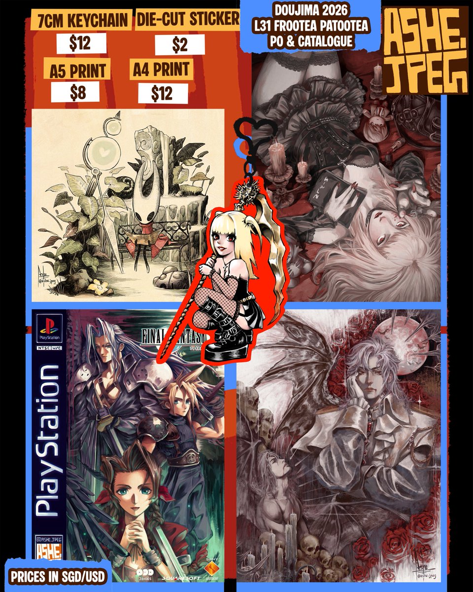 AsheJpeg's tweet photo. #Doujima2026 SG PO~ Closes on 5th May!!
🔁🩷appreciated!

📍Table L31, Suntec Convention Hall
👋Pick up &amp; mail order!
✨Sonic, LADS, Nana, Pokemon, Death Note etc
💌International DM first!
📋Form in reply!

(1/2)More items on thread!
#doujimacatalogue2026 #doujimasg https://t.co/TyIZszcjOA