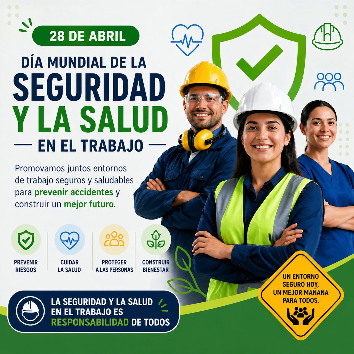 InazucarRDO's tweet photo. 28 de abril | Día Mundial de la Seguridad y la Salud en el Trabajo
Promovamos entornos laborales seguros y saludables.
La prevención es clave para proteger la vida y el bienestar de todos.
#inazucar https://t.co/ZqVoFg1wHK