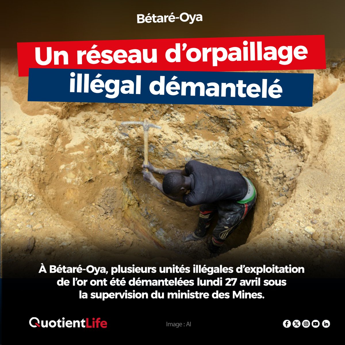 QuotientLife's tweet image. ⚡ Bétaré-Oya : Un réseau d’orpaillage illégal démantelé

#or #quotientlife