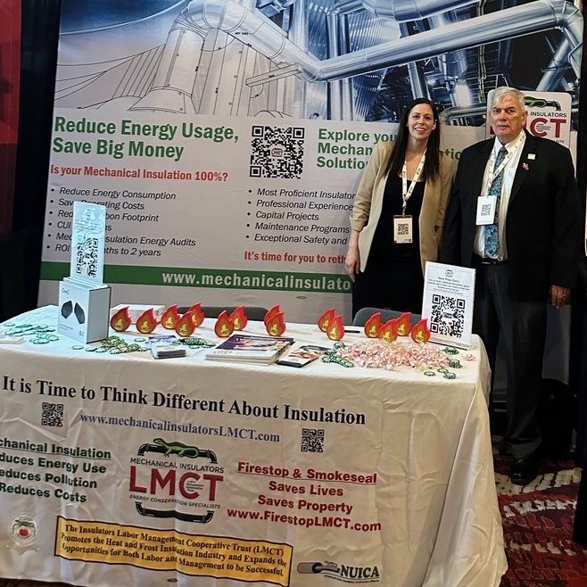 InsulatorsLMCT's tweet photo. More from #CBTU.  Nicole McCallion from @CDNTrades  and LMCT Senior Mechanical Insulation Specialist James Petrides, CEM, CEA, CTII, CIEA, at the LMCT booth. https://t.co/4tzoBkkmcM