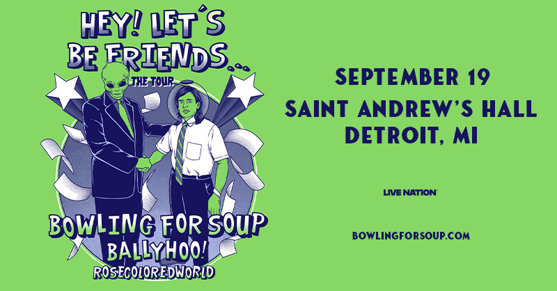 StAndrewsHall's tweet photo. Ready to party like it’s 1985? 🎳 🍜 Bowling For Soup rolls back into Saint Andrew’s Hall on Saturday, September 19 with BALLYHOO! and rosecoloredworld!

🎟️ Tickets on sale Friday at 10AM https://t.co/BVvng7QR0n