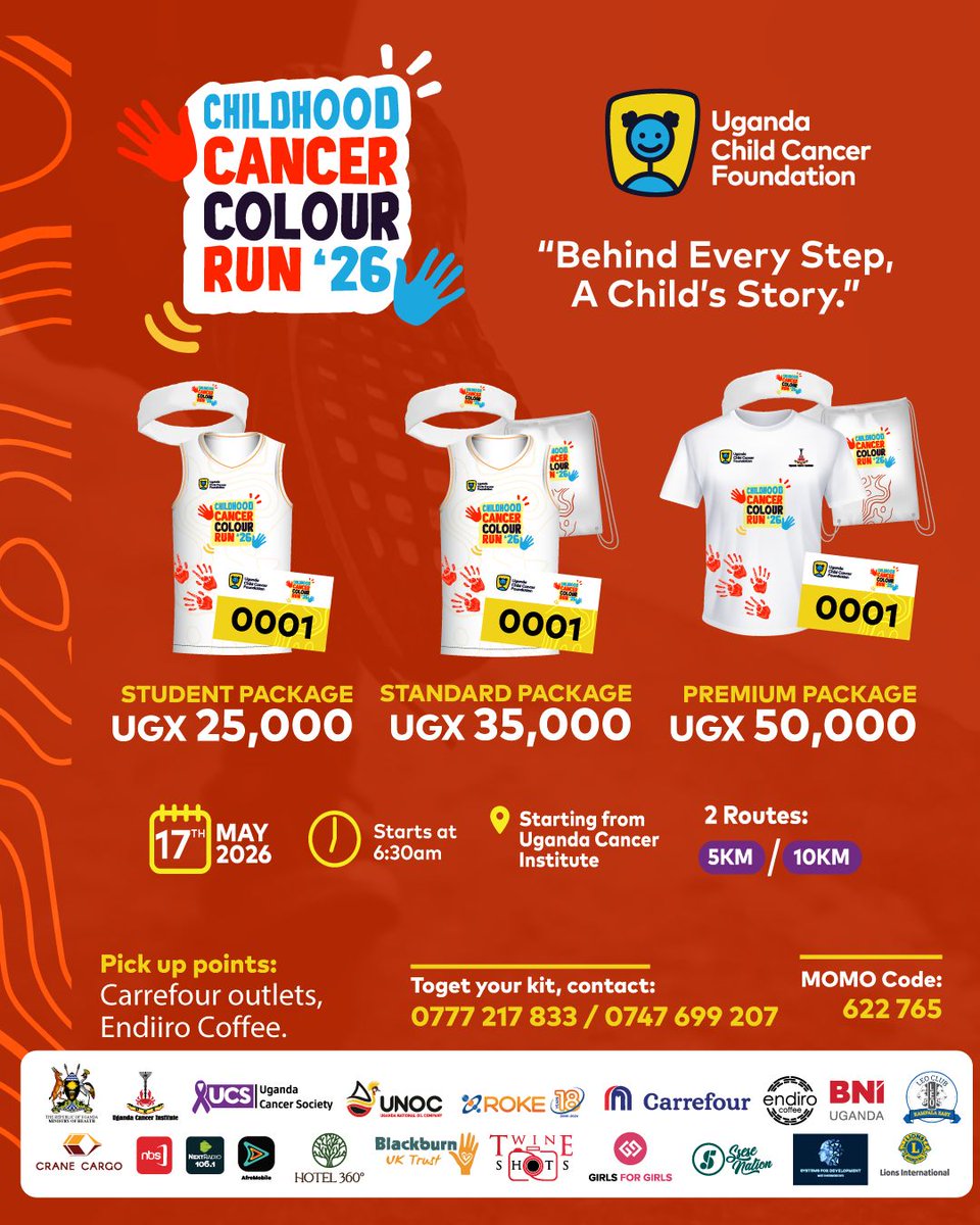 <a href="/deejaybugy/">Dj Bugy</a> will be playing for us some mad tunes on 17th at the #ChildhoodColourCancerRun 
Buy your kit today starting at just 25k💃🏾
Let's have fun while we support a great cause !
<a href="/UCCF_Official/">Uganda Child Cancer Foundation</a>