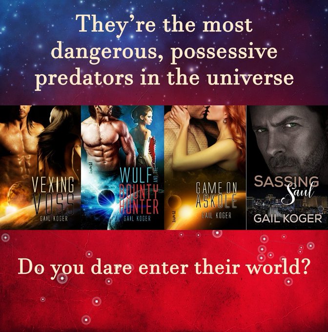Askole's tweet image. Do you dare enter the world of the COLETTI WARLORDS? They’re the most dangerous, possessive predators in the universe. These stories are full of action, adventure, steamy sex scenes and laughter. amazon.com/Gail-Koger/e/B… #scifi #romance #warlords #aliens #invasion