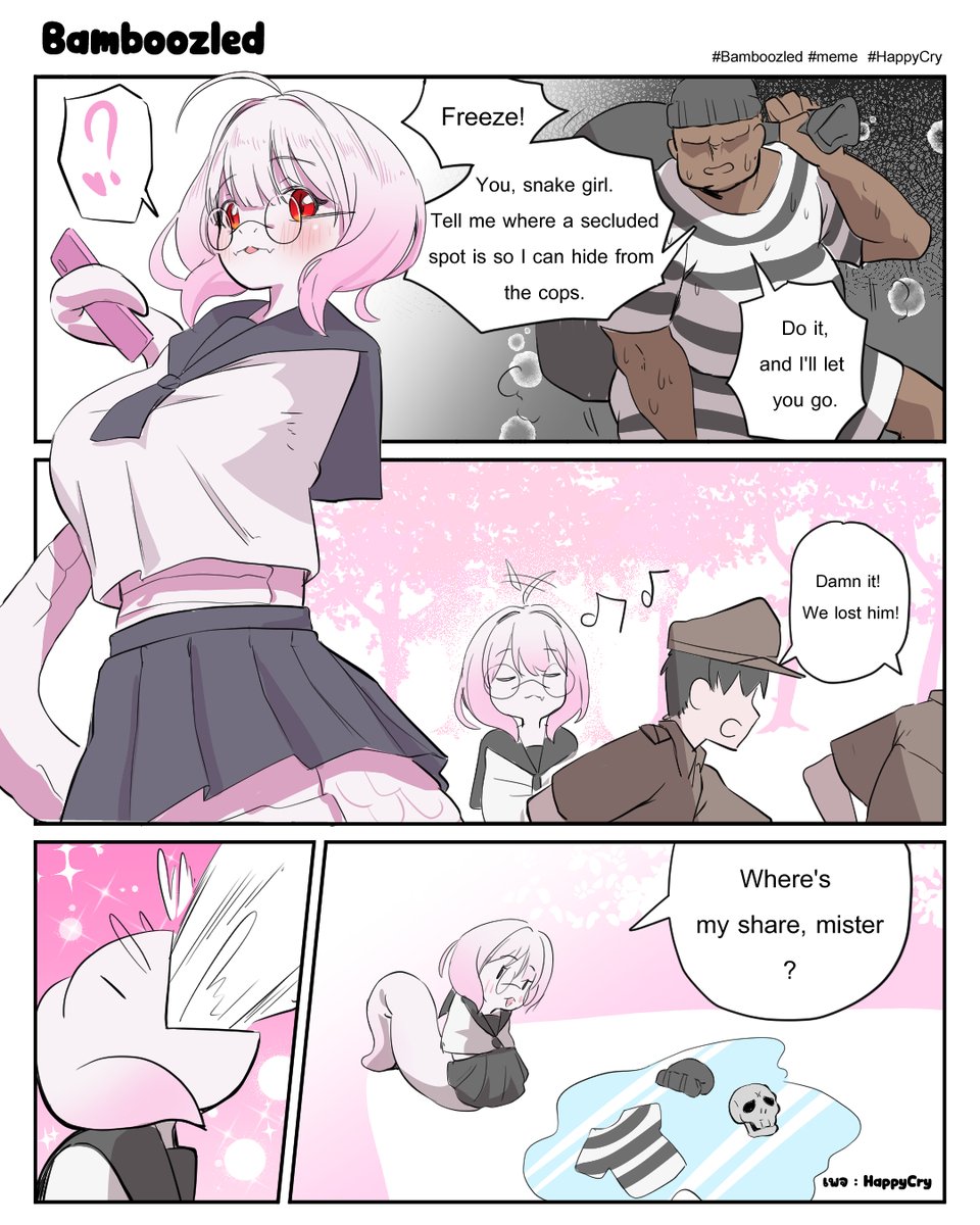 HappyCry4032's tweet image. "Don't trust a hungry snake girl... 🐍✨ #Bamboozled #MonsterGirl #ArtistOnTwitter"
 #Lamia  #OriginalCharacter #OC #DigitalArt #งานวาด #การ์ตูน #happycry #Funny #PlotTwist