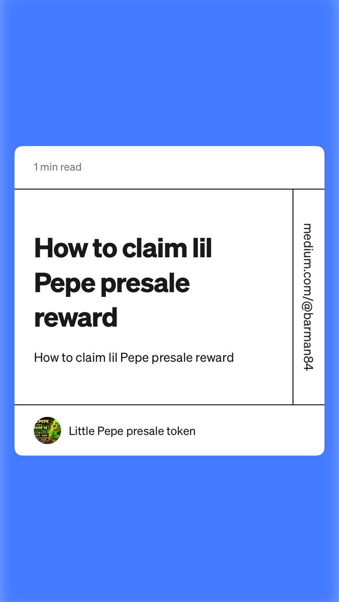 LittlePepesh's tweet photo. “How to claim lil Pepe presale reward” by Little Pepe presale token

#Crypto #Memecoin #Presale #CryptoGems #Altcoins #Web3 #pepe  https://t.co/6Xpcbhx1db https://t.co/Tj5jf4nN6W