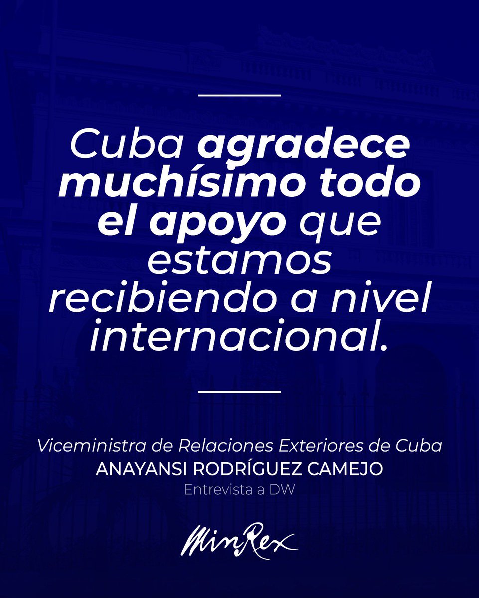 📌 Cuba agradece muchísimo todo el apoyo que estamos recibiendo a nivel internacional de países que tienen una larga data en la relación comercial con Cuba.

🗣️Viceministra de Relaciones Exteriores de Cuba, Anayansi Rodríguez Camejo.