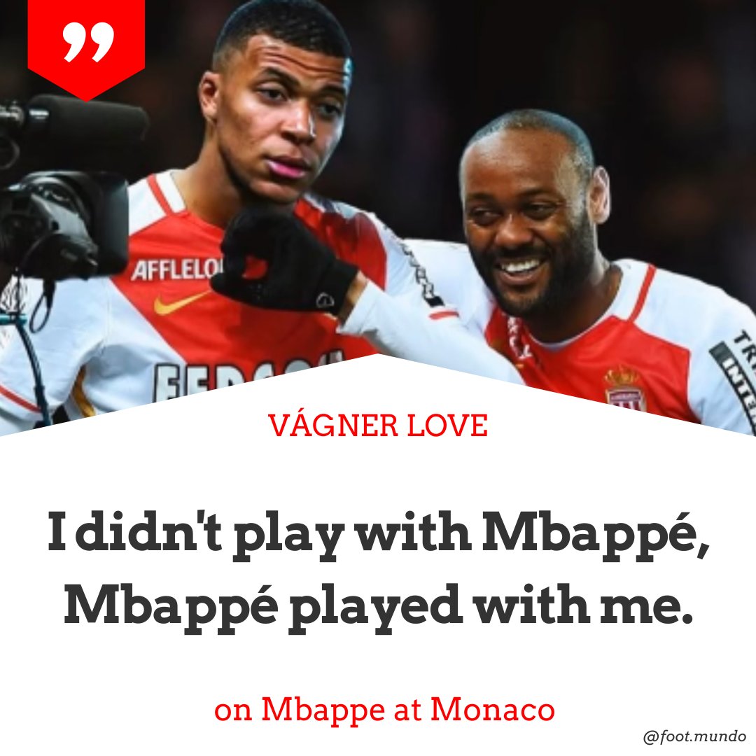 _footmundo's tweet image. 😂 Vágner Love has joked about Kylian Mbappe coming through with him at #ASMonaco:

"I didn't play with Mbappé, Mbappé played with me... 

"He was very young, very calm, always composed. He never treated anyone badly. His speed was incredible."