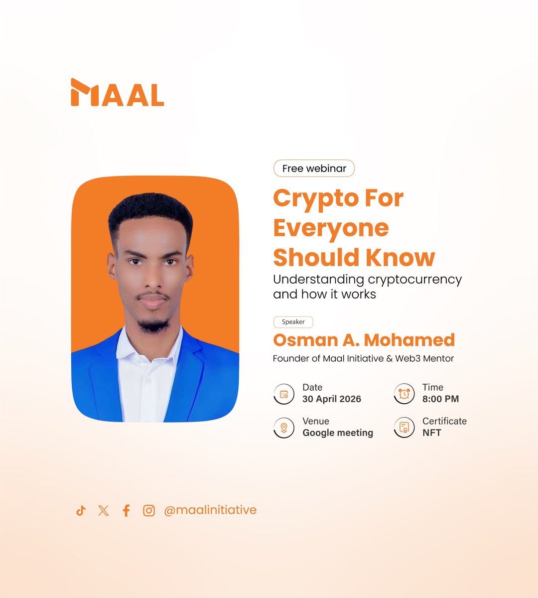 MaalInitiative's tweet image. Curious about Crypto &amp;amp; Web3? Join our free webinar and explore digital opportunities, blockchain basics, and the future of finance.

🔗 Register: maalinitiative.com/events
💬 Community: chat.whatsapp.com/DSEg8vmrCKXHbv…
#Crypto #Web3 #Blockchain #MaalInitiative #SomaliaTech