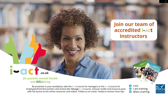 iact_training's tweet image. Last few places remaining on the accredited i-act (for positive #mentalhealth &amp;amp; #wellbeing) instructor training commencing in Cardiff from the 26th to the 28th April 2022.