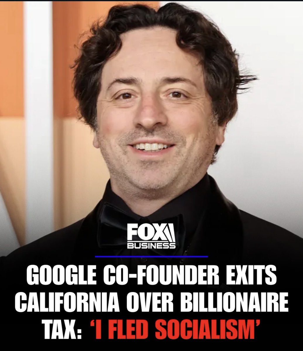 🚨 GOOGLE CO-FOUNDER FLEES CALIFORNIA: “I FLED SOCIALISM”

Google co-founder Sergey Brin — a man whose own family escaped the nightmare of the Soviet Union — just packed up and left California over a proposed billionaire tax.

He’s now living on the Nevada side of Lake Tahoe,