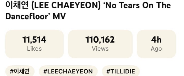 ichaerishu's tweet photo. Lee Chaeyeon's No Tears On the Dance Floor has surpassed 100k views on Youtube. The MV currently stands at 110,162 views just 4 hours and 19 minutes after its release. Keep streaming!
#leechayeon #이채연 https://t.co/pCm0JqBxtu
