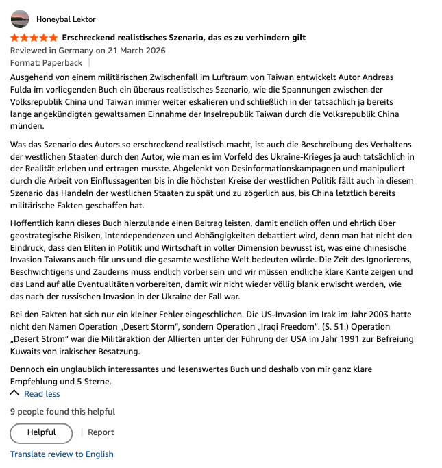 AMFChina's tweet image. Ein Buch, das zum Widerspruch einlädt — und auch Einwände bekommt. Hier sind die bisherigen Amazon-Rezensionen, sowohl sehr positive Besprechungen als auch kritische Kommentare. Was denken Sie? #WennChinaAngreift #Taiwan #Geopolitik