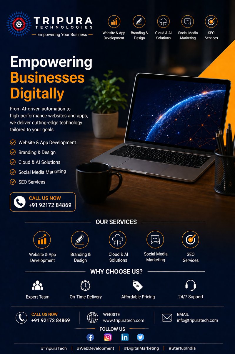 tripuratech09's tweet image. 🚀 Empowering Businesses Digitally
✨ Your Growth, Our Technology

Web • App • SEO • Marketing • AI

📞 +91 92172 84869
🌐 tripuratech.com

#WebDevelopment #DigitalMarketing #StartupIndia