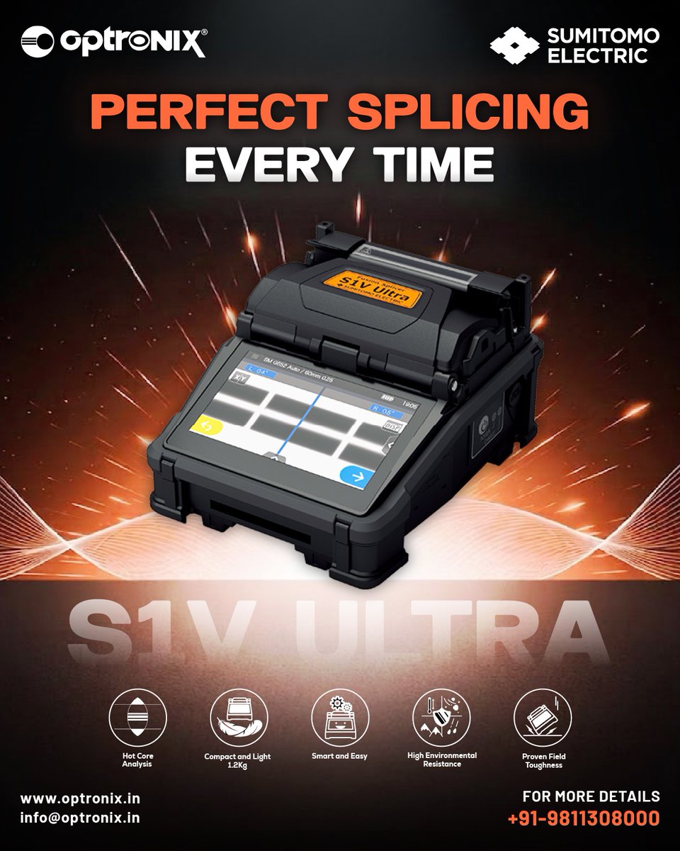candid_optronix's tweet photo. Engineered for professionals, Sumitomo S1V Ultra ensures perfect splices with speed, strength, and long-lasting performance.
#sumitomo #s1vultra #fusionsplicer #splicingmachine #ftth #interconnection #ISP #opticfusionsplicer https://t.co/fsfbI6cnI7