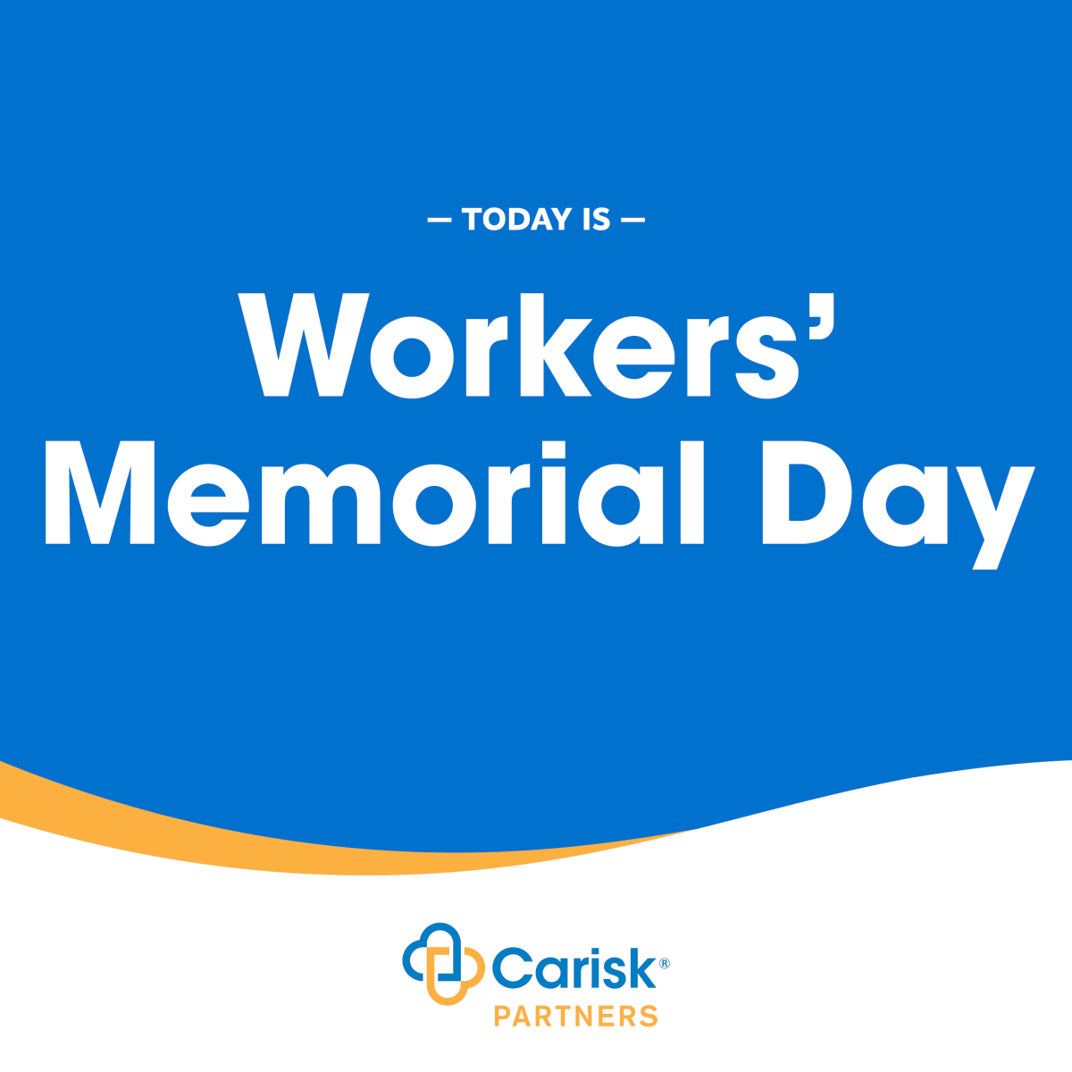 CariskPartners's tweet photo. Today, on Workers’ Memorial Day, we remember those who have been seriously or fatally injured on the job and recognize the lasting impact workplace injuries have on workers, families, and communities. 

Learn more: https://t.co/t2MgpHPxoE 

#WorkersMemorialDay https://t.co/EmQyhvdelO