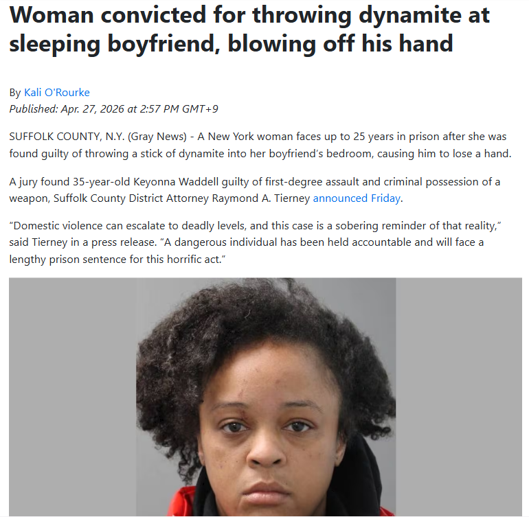 米ニューヨーク州の女性、寝ている彼氏の寝室に棒状のダイナマイトを投げ込み逮捕
12onyourside.com/2026/04/27/wom…

多分トムとジェリーでこういうシーンあった気がする