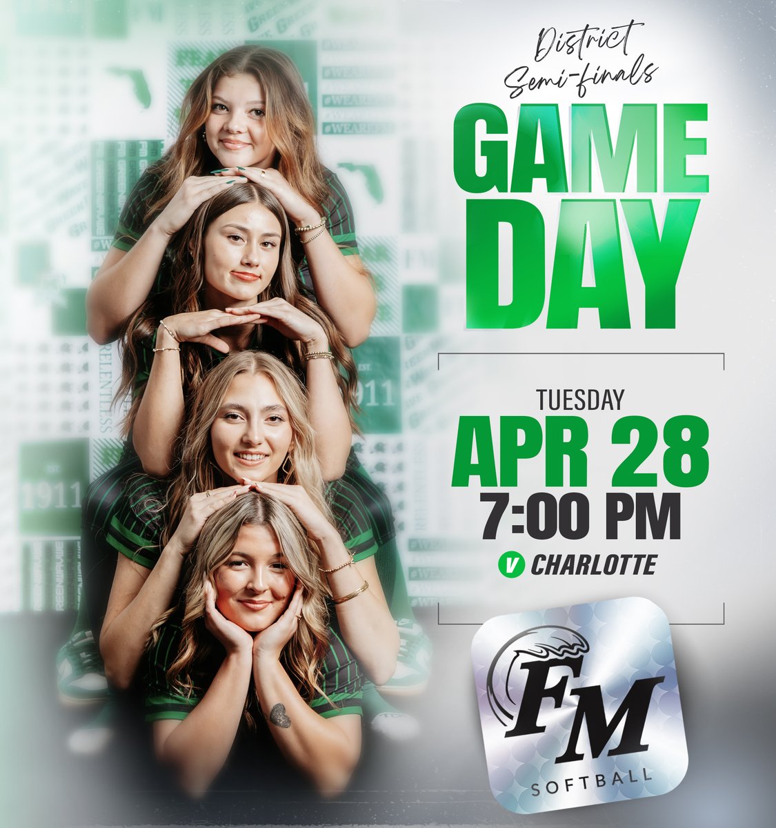 FMHS_Softball's tweet image. GAME DAY! District Semi-finals tonight, 7pm at Home v. Charlotte 🥎 💚 @FMHSAthletics @FMHS_Boosters  #greenwave #greenies #classof2026
2026 FHSAA Softball, 5A District 11  👉
maxpreps.com/tournament/IMP…