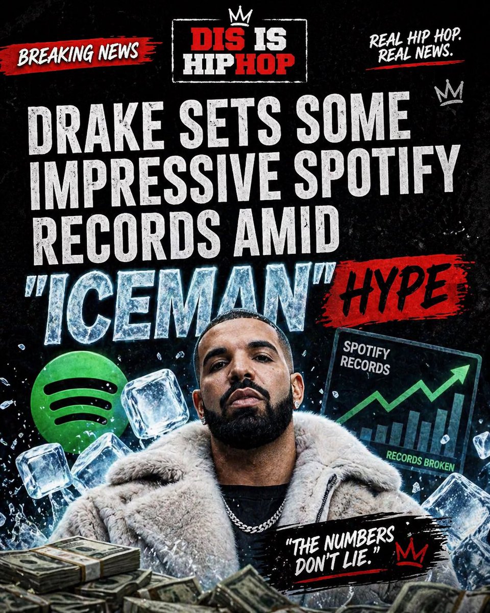 Drake hasn’t even dropped “ICEMAN” yet… and he’s already breaking records on Spotify 🤯🔥

The hype alone got the numbers going CRAZY…
Weeks before release and it’s already looking historic 📈

This ain’t just anticipation…
this is LEVELS 💯

Y’all think “ICEMAN” about to be a