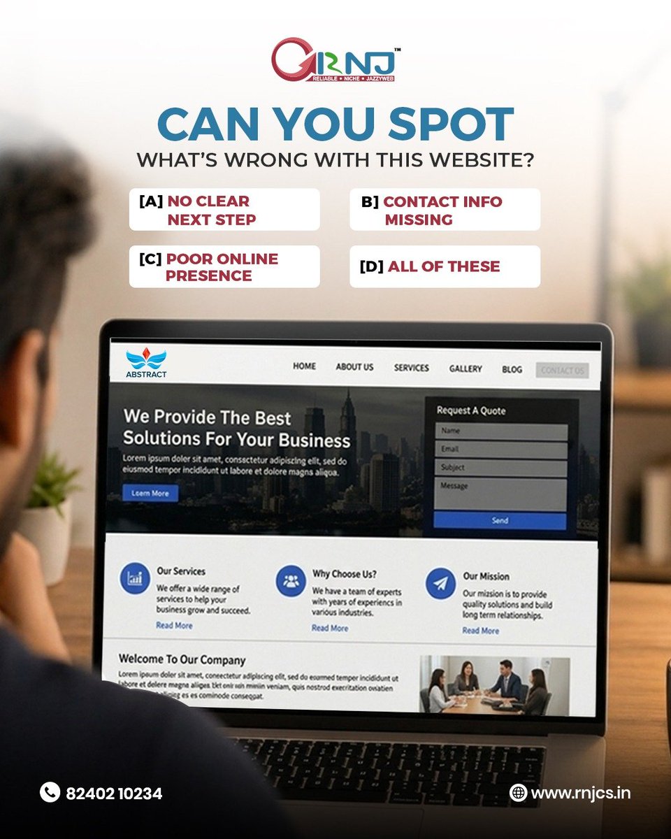 rnjcsin's tweet image. 90% of business owners miss this website mistake.
Are you one of them?

Comment your answer:
A / B / C / D

At 𝐑𝐍𝐉, we optimise websites to drive real business growth.

📞 𝐂𝐨𝐧𝐭𝐚𝐜𝐭: 82402 10234
.
.
#RNJ #Consultancy #Services #SpotTheMistake #WebsiteMistakes #Business