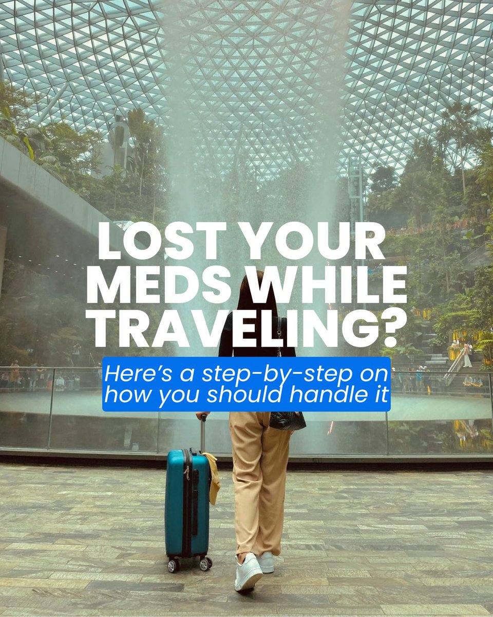 AirDoctorApp's tweet photo. Lost your medication while traveling? Or didn’t bring enough? It happens! And there are ways to deal with it. From local pharmacies to getting a new prescription, these few simple steps can get you back to your travels quickly. 

Save this for your next trip 💙 https://t.co/aJeaBwlWMn
